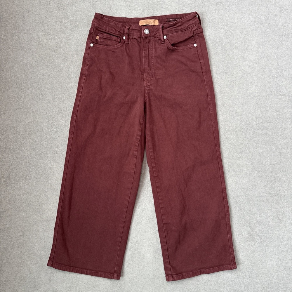 Judy Blue Jeans Womens 7 28 Oxblood Wide Leg Crop High Rise Tummy Control Casual